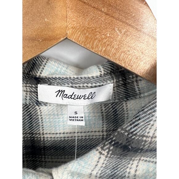 Madewell‎ Womens Celestial Blue Flannel Dolman Crop Shirt in Plaid Small - Picture 2 of 9